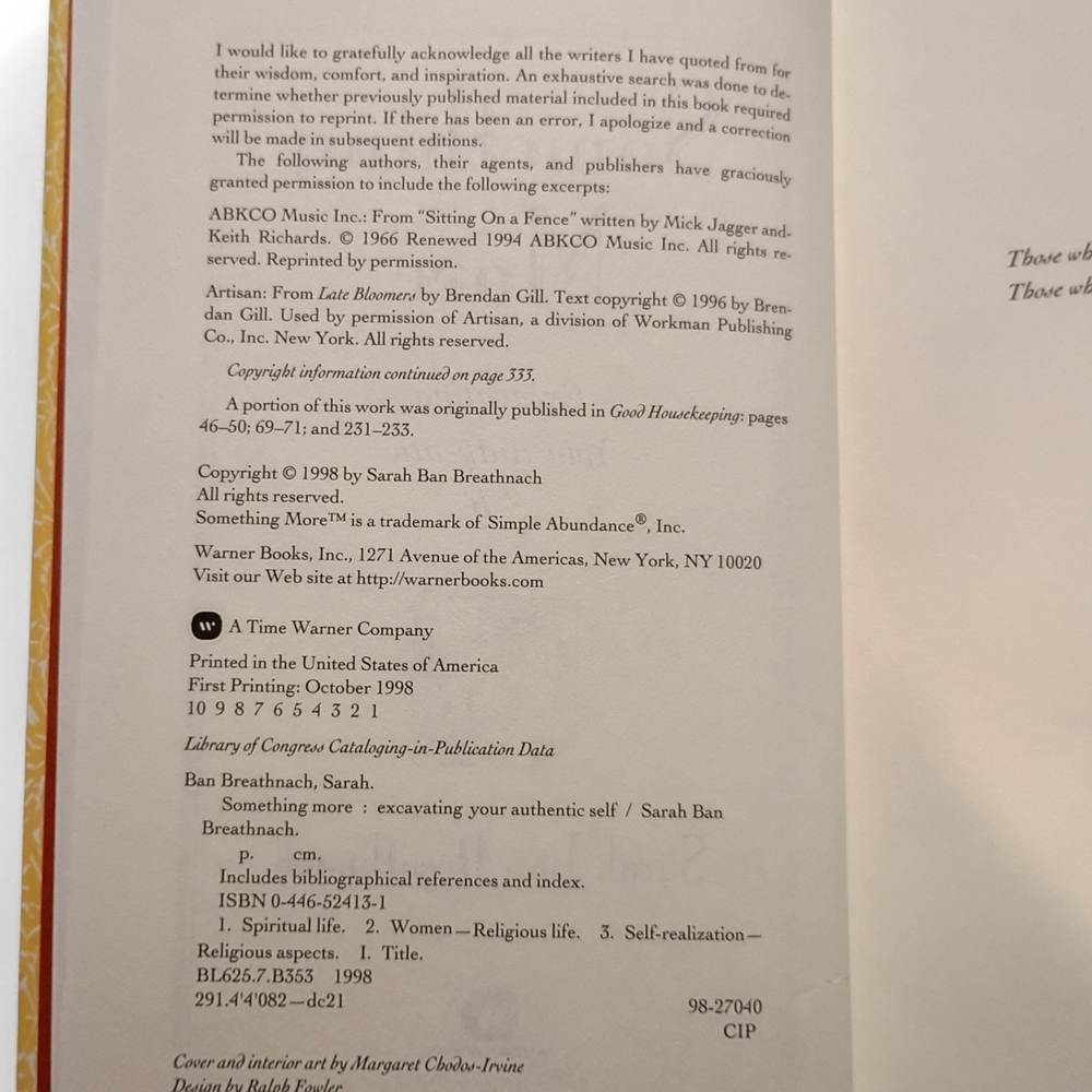 VTG 1998 Warner Books‎ Something More Excavating Authentic Self Breathnach HC - Picture 4 of 8